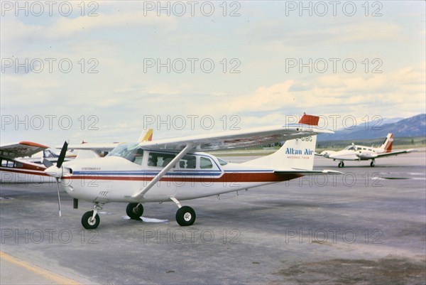 An Alkan Airlines propeller airplane circa 1983.
