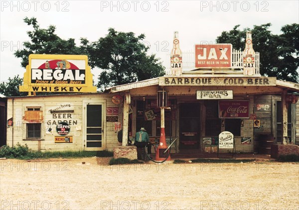 1940s bar and gas station in rural poor southern United States (early convenience store).