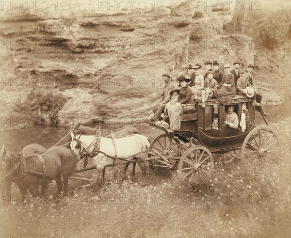 Tallyho Coaching. Sioux City party Coaching at the Great Hot Springs of Dakota 1889.