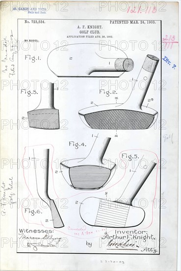 Patent Drawing for A. F. Knight's Golf Club 1903.