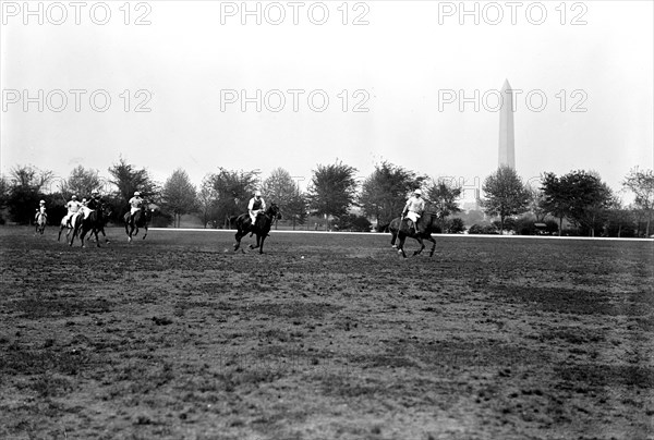 Polo match in Washington D.C. circa 1916 (Washington Monument in background).