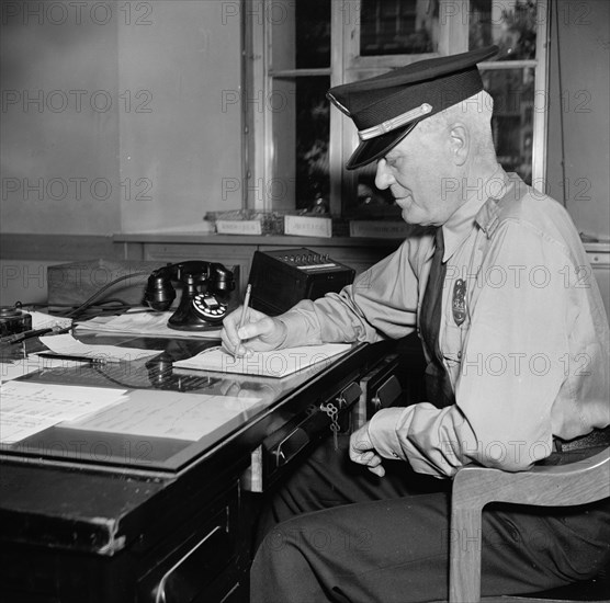 Chief of the Justice Building Guards - Captain Elliot Hoagland, in charge of the guards of the Justice Building, that houses the Federal Bureau of Investigation circa 1937.