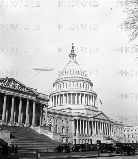 Blimp over U.S. Capitol, Washington, D.C. circa 1931.