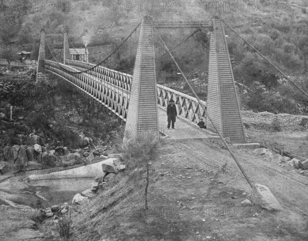 California History - Suspension Bridge at Rattlesnake Bar, American River, Placer County circa 1866 .
