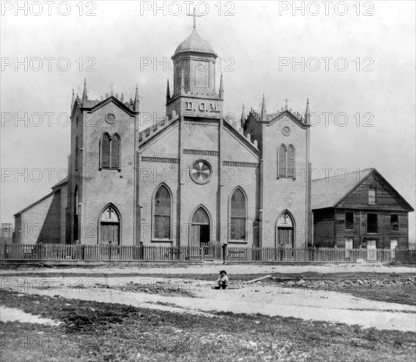 California History - The Mission Church at Santa Cruz circa 1866.