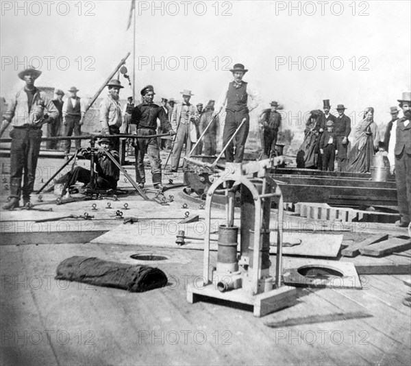 California History - Laying the Deck Plates of Monitor Camanche, San Francisco circa 1866.