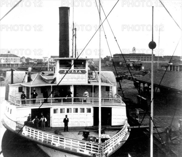 California History - Steamer Julia at the Levee, Stockton, San Joaquin County circa 1866.