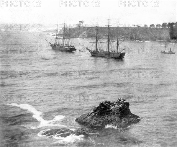California History - Harbor at Noyo, looking North, Mendocino County circa 1866.