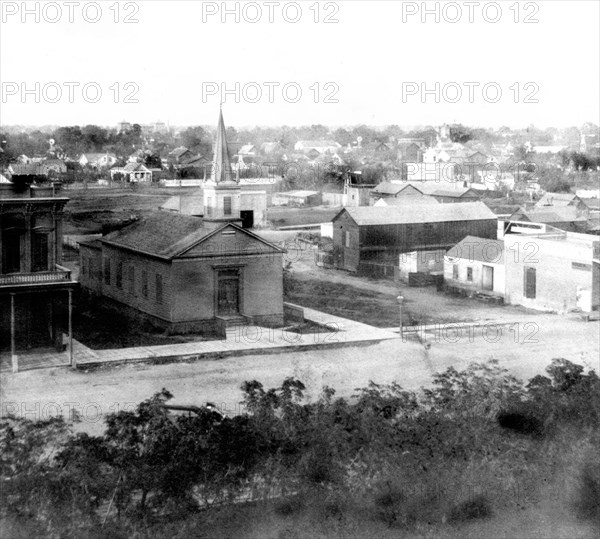 California History - Stockton from the Court House, looking North, San Joaquin County circa 1866.