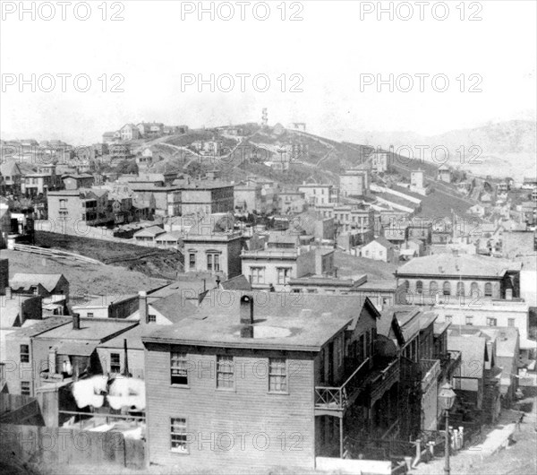California History - Russian Hill from corner of Mason and Sacramento, San Francisco circa 1866.