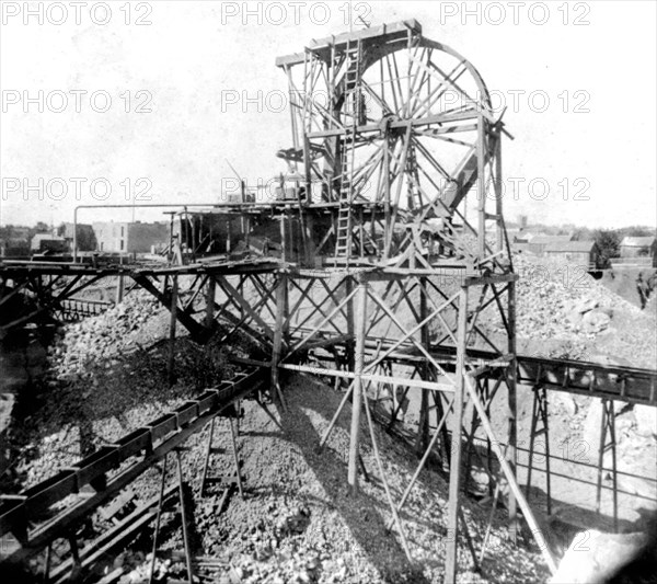 California History - Placer Mining --Columbia,Tuolumne County - the hoisting wheel of the Daley Claim circa 1866.