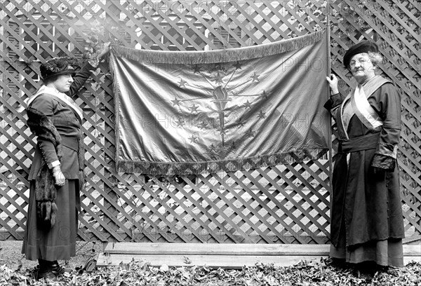 Woman Suffrage Movement - Woman Suffragettes picketers holding banner circa 1917.