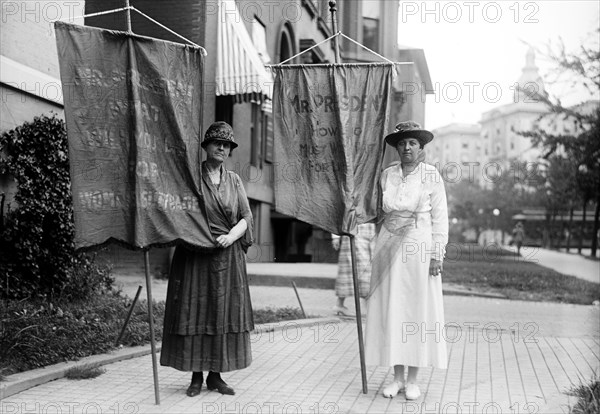 Woman Suffrage Movement - Suffragettes with banners in Washington D.C. circa 1918.