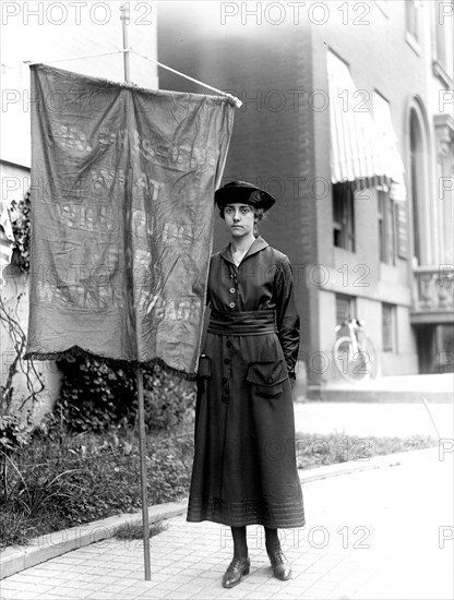 Woman Suffrage Movement - Suffragettes with banners in Washington D.C. circa 1918.
