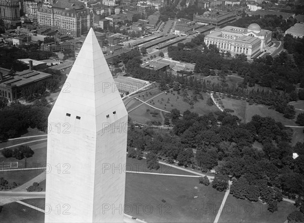 Washington D.C. History - Aerial view of Washington Monument circa 1919 .