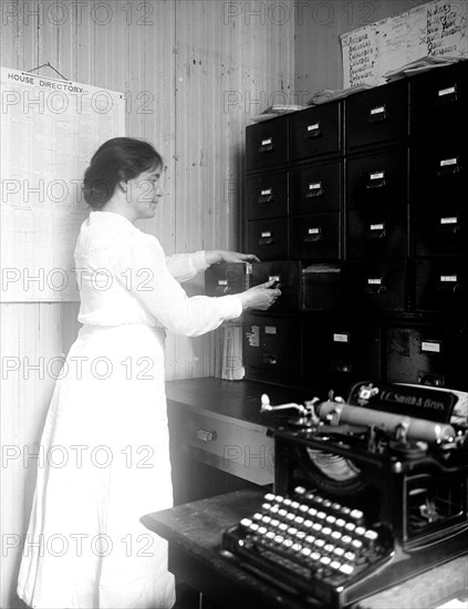 Woman Suffrage Movement - Interior of National Women's Party offices, woman working  circa 1919 .