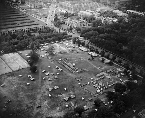 Aerial view of the Boy Scout Jamboree in Washington D.C. circa 1937 .