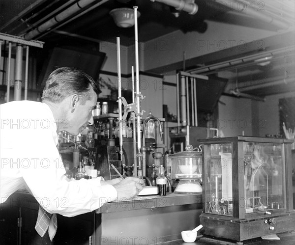 Government worker from the Department of Agriculture testing cosmetics circa 1937 .