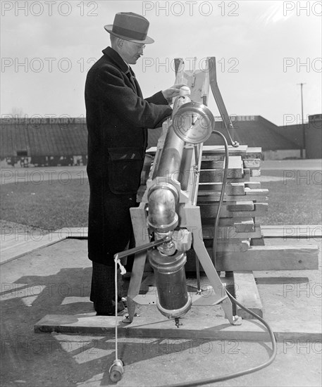 The United States Government Air Gun for testing the velocity of baseball at Griffith Stadium circa 1938.