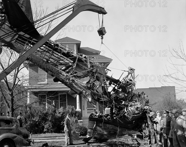 Plane crash in the street in Anacostia, a short distance from Bolling Field circa 1938.