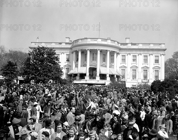 Thousands of Youngsters who today took part in the traditional Easter egg rolling on the historic White House lawn circa 1939 .