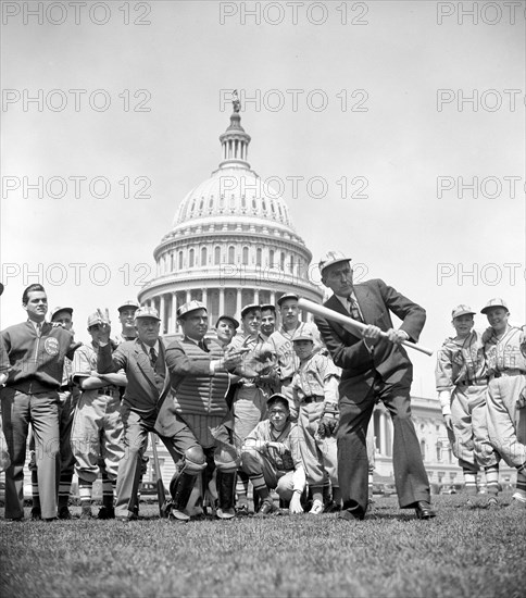 House Speaker William B. Bankhead and baseball players in front of Capitol circa 1939.