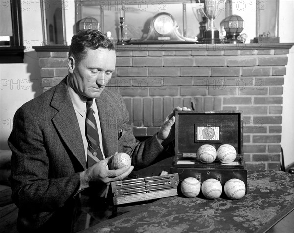 Baseballs autographed by six Presidents. Walter Johnson a.k.a. the 'Big Train's' gift to Baseball Hall of Fame circa 1939.