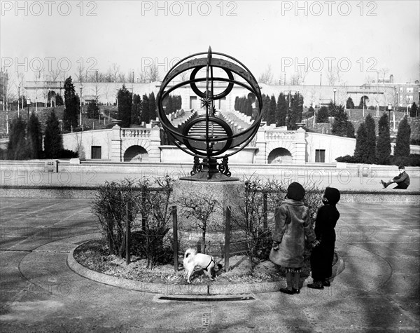 Sun dial at Meridian Park, 16th St. Washington, D.C. circa 1936.
