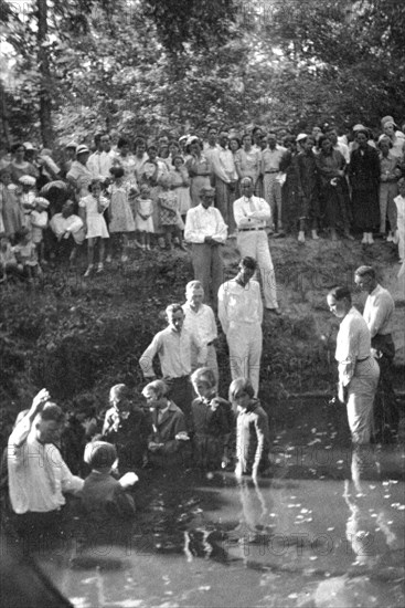 Baptism near Mineola, Texas circa Summer 1935.