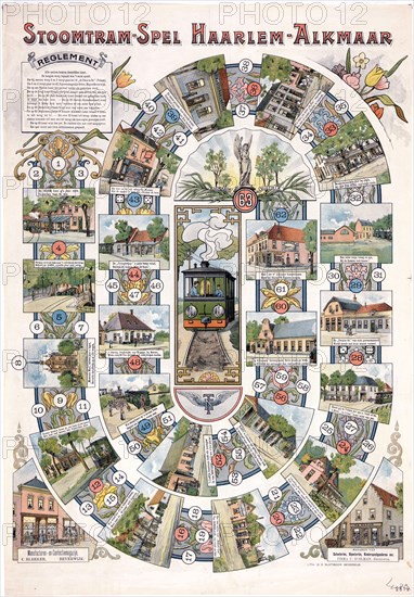 Board game Steamtram game Haarlem-Alkmaar circa 1900.