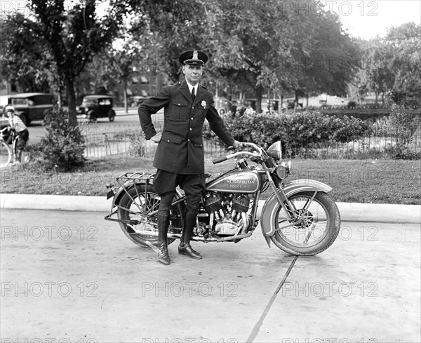 Metropolitan police officer on motorcycle. Washington, D.C. circa 1932.