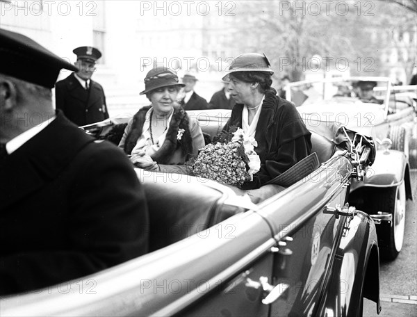 Eleanor Roosevelt, right, in automobile circa 1933.