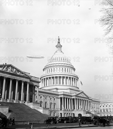 Blimp over U.S. Capitol, Washington, D.C. circa 1931.