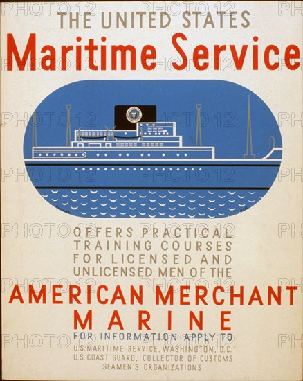 The United States Maritime Service offers practical training courses for licensed and unlicensed men of the American Merchant Marine circa 1936-1939.