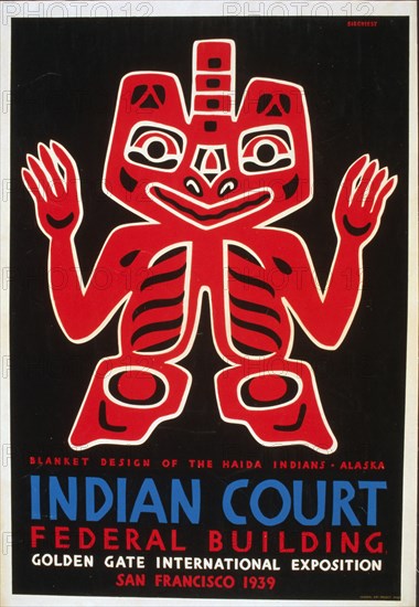 Indian court, Federal Building, Golden Gate International Exposition, San Francisco, 1939 Blanket design of the Haida Indians, Alaska  circa 1939.