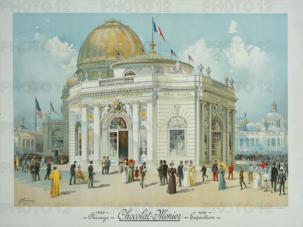 1893 Art Work -  Chocolate-Menier Pavilion; World's Columbian Exposition; Chicago; Illinois; Perspective View Peter Joseph Weber (Architect).