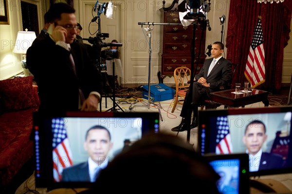 President Obama conducts interviews in the Map Room 3/30/09. .
