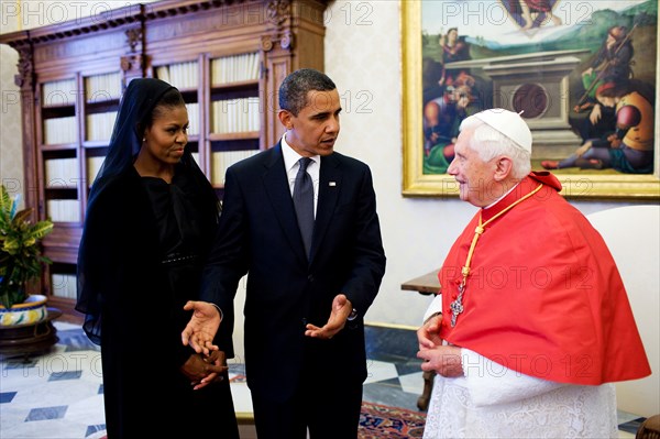 President Barack Obama  and First Lady Michelle Obama meet with Pope Benedict XVI at the Vatican on July 10, 2009.  .