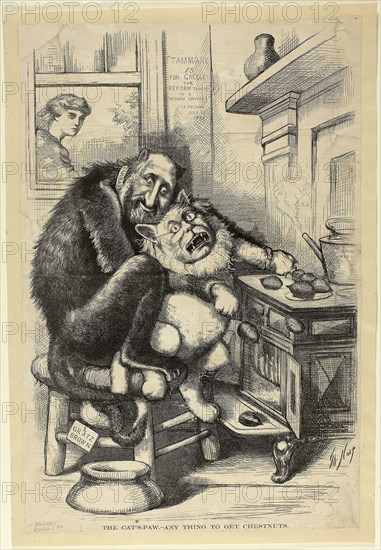 1892 Art Work - The Cat's-Paw; Any Thing to Get Chestnuts - Thomas Nast.