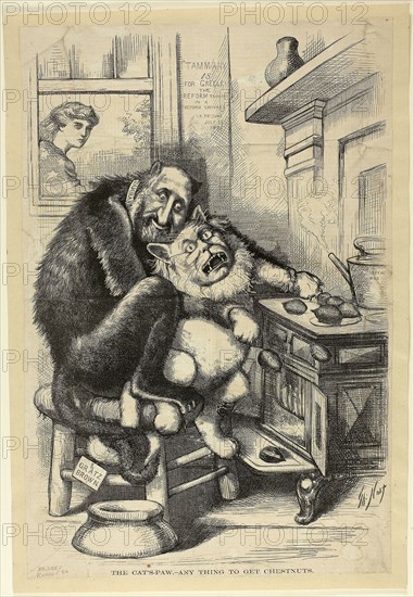 1892 Art Work -  The Cat's-Paw; Any Thing to Get Chestnuts - Thomas Nast.