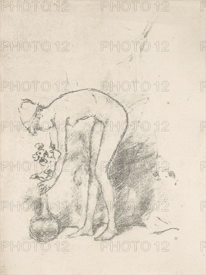 1892 Art Work -  A Nude Model Arranging Flowers -  James McNeill Whistler.