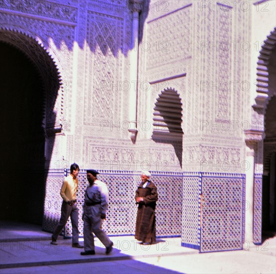 People walking inside a building in Casablanca Morocoo circa 1969.