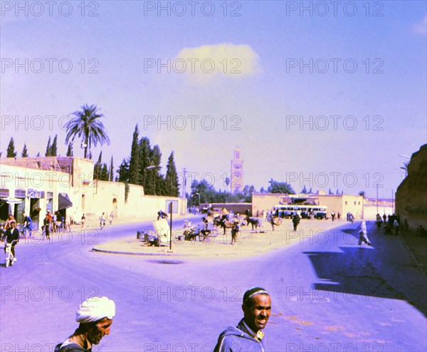 Street scene in a city in Morocco circa 1969.