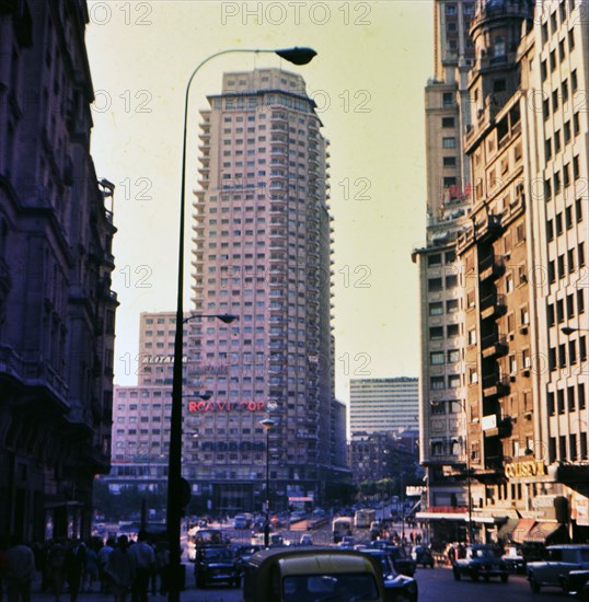 Traffic in Madrid Spain circa 1969.