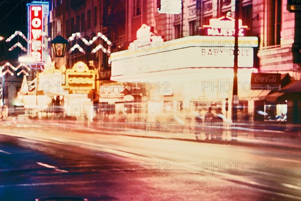 Dallas Texas night time street scene in 1956.