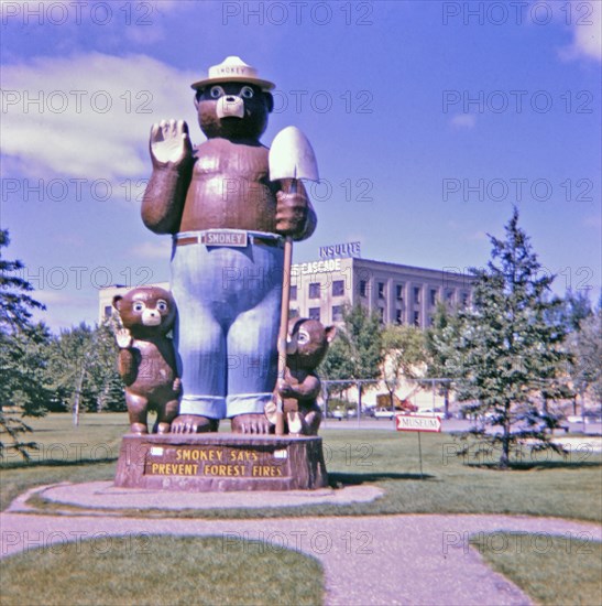 Smokey Bear statue in International Falls, MN circa 1967.