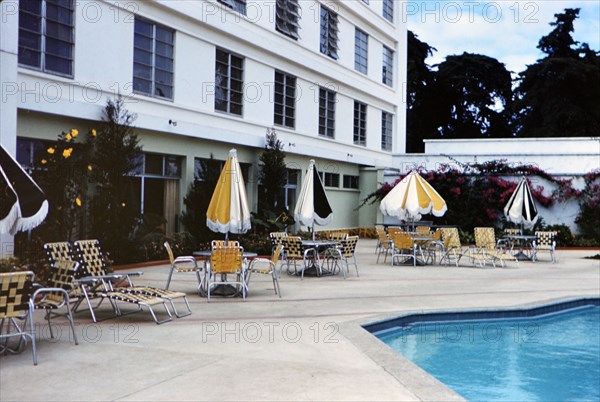 1962 Guatemala - Swimming pool and patio furniture at a luxury hotel in Guatemala, possibly the Biltmore circa 1962.