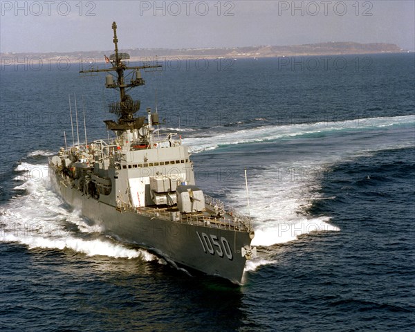 1977 - An aerial starboard bow view of the frigate USS ALBERT DAVID