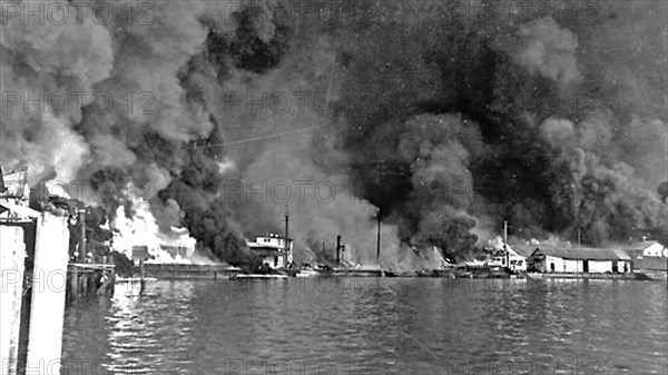 Cavite Navy Yard in Philippines Burns After Japanese Air Raid