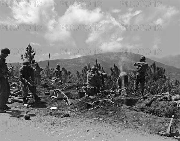 Mortar crews from the 37th Infantry Division